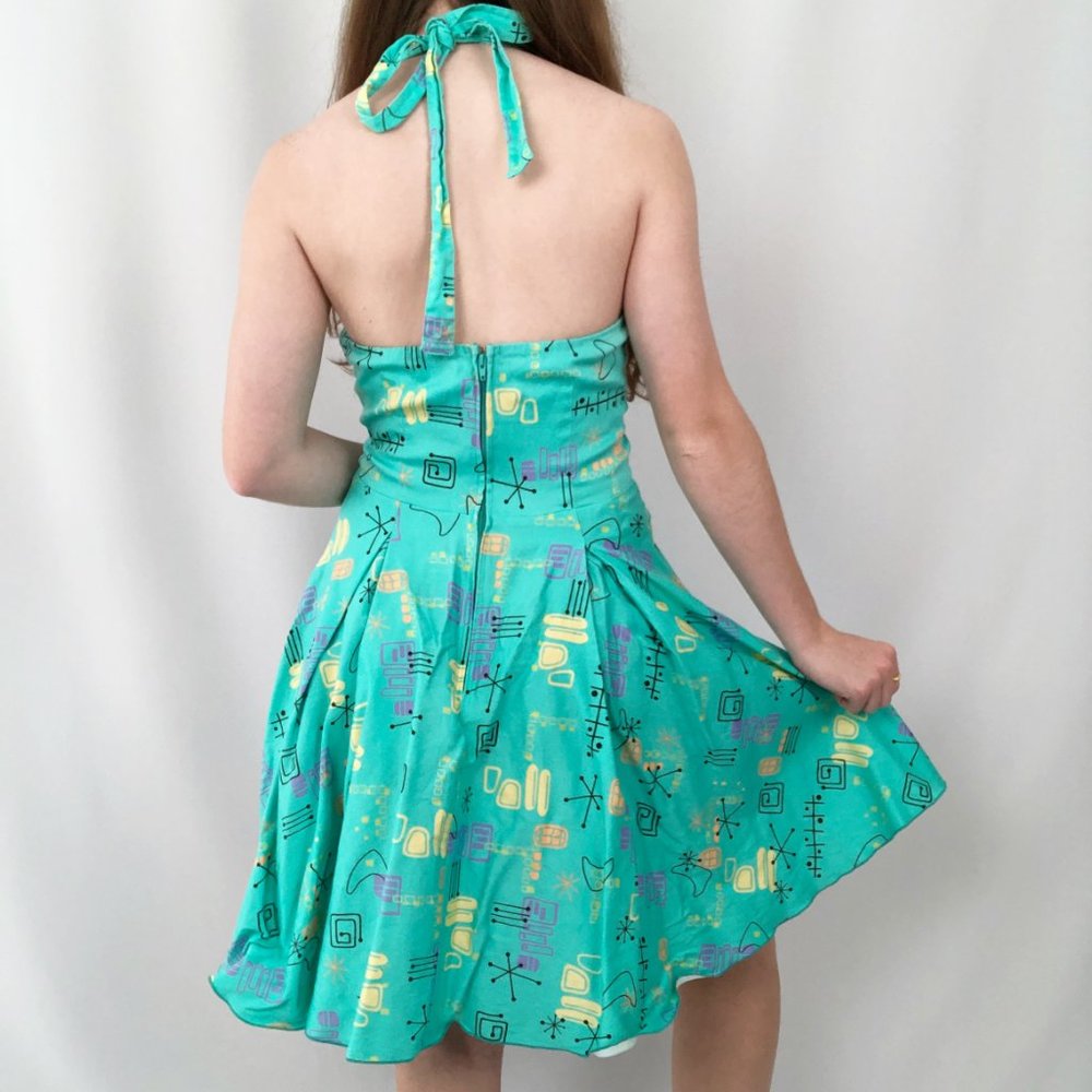 Vintage MCM Pin-Up Novelty Jetsons Space Geometric Print Mini Summer Dress USA - Picture 5 of 9